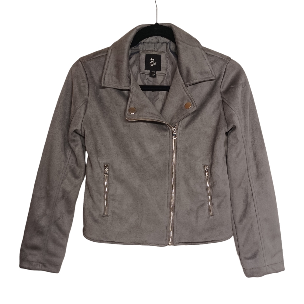 ART CLASS Gray Faux Micro Suede Moto Long Sleeve Girl's Jacket Large (10)
